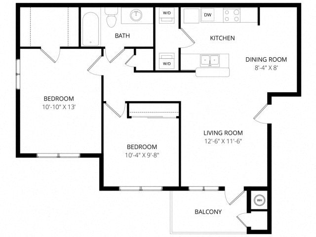 2 Bedroom 1 Bath floor plan